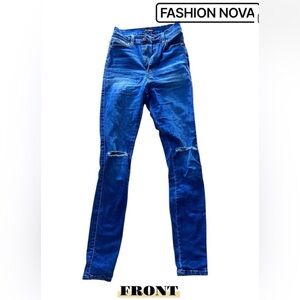 Fashion Nova Blue Distressed Skinny Jeans